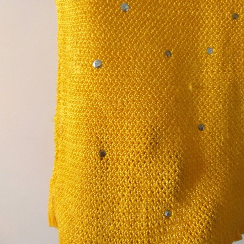 Strapless blouse yellow with rhinestones knitted elastic size small/medium