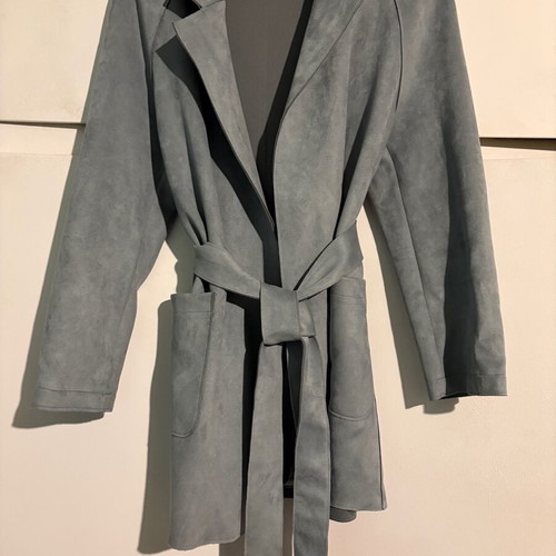 Zara suede coat gray with belt like new