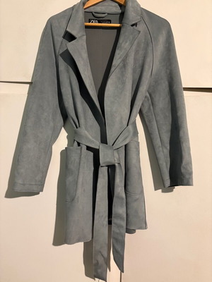 Zara suede coat gray with belt like new