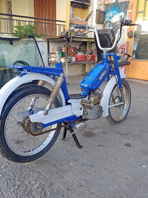 Garelli moped used, 1970s, blue, pedal-powered, automatic