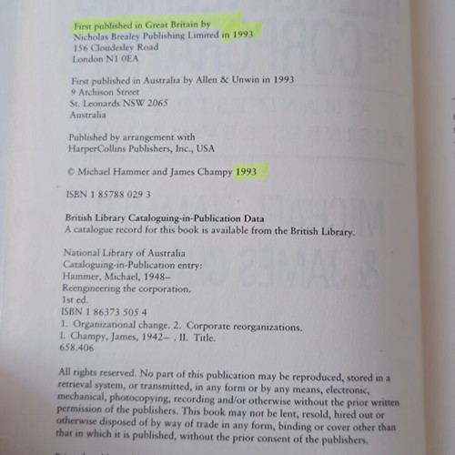 Reengineering the Corporation book used, English