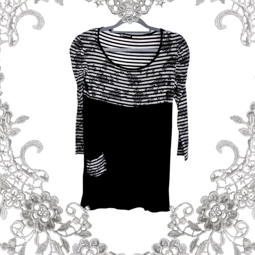 Opposé Black and White Striped Babydoll Dress Tunic Like New