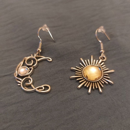 Asymmetric Sun and Moon Earrings like new, boho celestial style