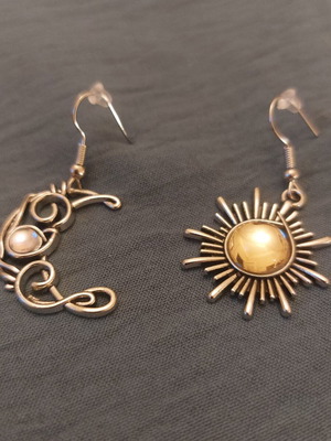 Asymmetric Sun and Moon Earrings like new, boho celestial style