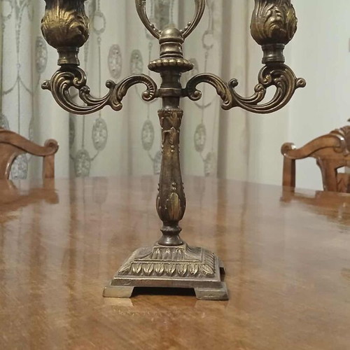 Double Candlestick like new with Rococo decoration and natural patina