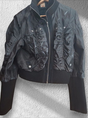 Vintage leather women's jacket Lapel used, black