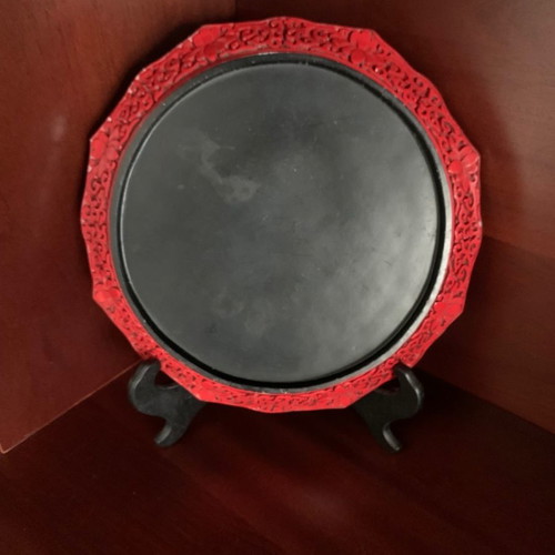 Vintage Chinese handmade Red Cinnabar decorative plate used