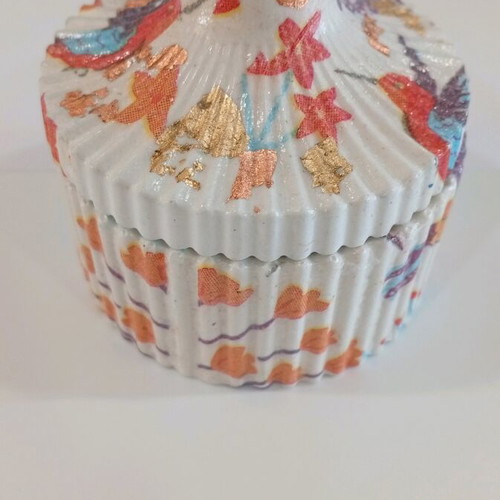 Handmade porcelain jar new with gold leaf and bronze details