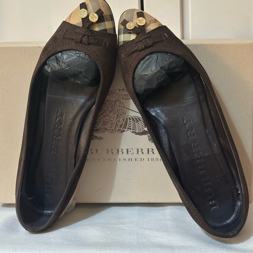 Burberry Haymarket Yates Ballerina Suede Brown Flats Like New Size 37