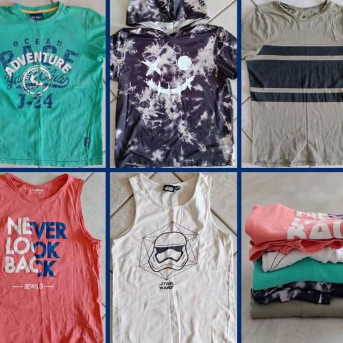 Summer t-shirts pack of 5 used, sizes 146-152 cm, colorful