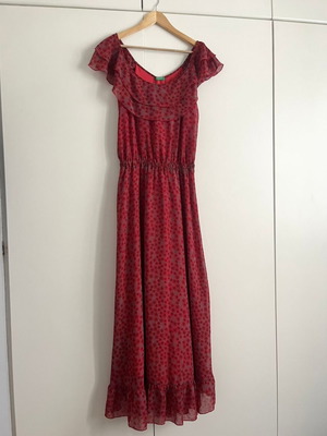 United Colors of Benetton Red Floral Ruffle Maxi Dress M38 Like New