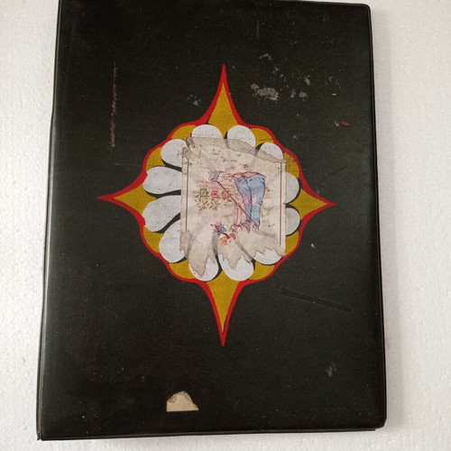 Vintage small filing folder used with stuck stickers