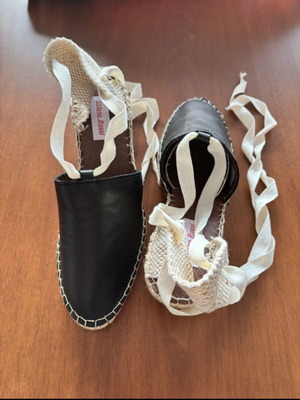 Silvio Rossi Black Leather Espadrilles New, Size 39