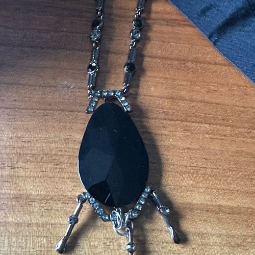 Black steel necklace like new with stone and gems