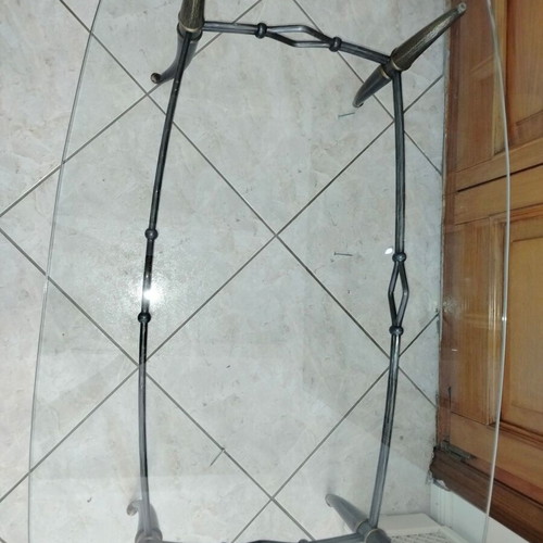 Glass table with solid legs new, Hatzioannou design