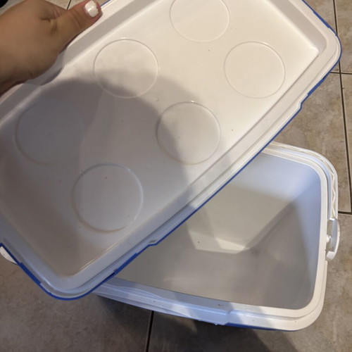 Portable sea cooler like new, blue plastic with handle lock