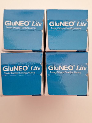 Комплект от 4 нови кутии тест ленти Gluneo Lite за кръвна захар