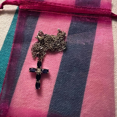 Cross necklace with blue stones new, gift chain