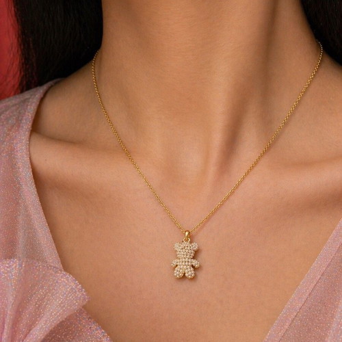 Teddy bear necklace stainless steel new