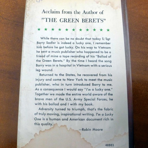 Book I'm a lucky one by Barry Sadler used, Vietnam War