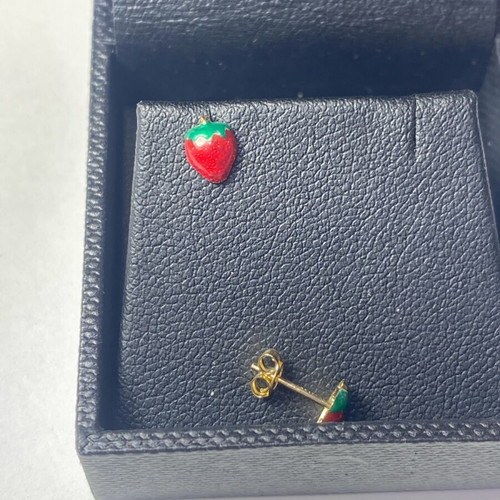 Gold children's strawberry earrings 14k new, handmade
