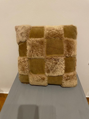 Decorative pillow vintage suede with eco fur like new 35x35x8 cm