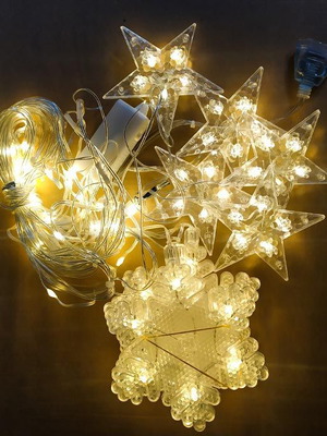 Christmas LED curtain lights with stars and snowflakes warm white
