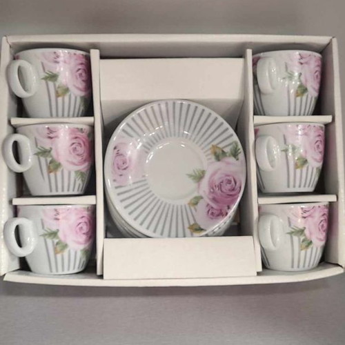 Porcelain coffee cup set 6 pcs with pink roses new