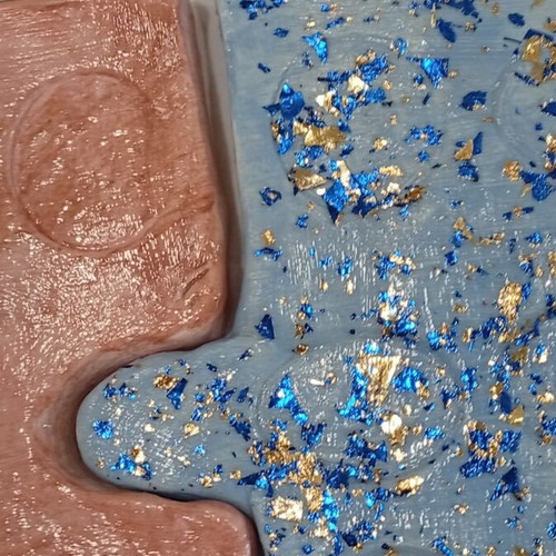 Handmade ceramic puzzle coaster new, gold leaf and blue details