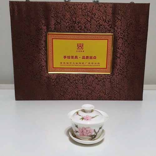 Jingdezhen porcelain Chinese tea set used, 11 pieces with case
