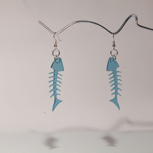 Fishbone earrings made of recycled plexiglass new with surgical steel hooks