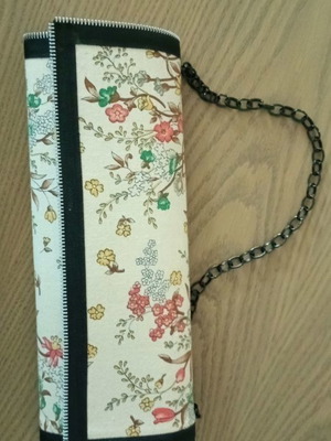 Handmade floral fabric shoulder bag used, black and multicolor