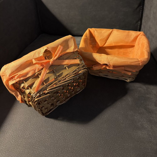 Decorative wicker baskets, pack of 2, orange fabric lining