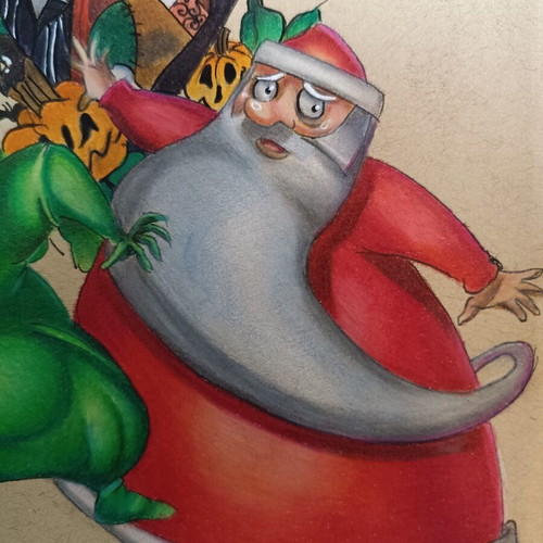 Handmade Nightmare Before Christmas painting with Faber Castell Polychromos