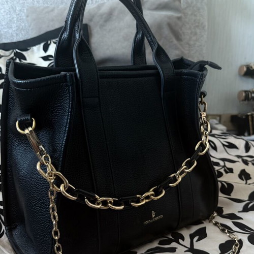 Regina Schrecker Black Handheld Bag Like New with Gold Chains