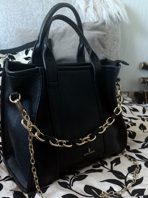 Regina Schrecker Black Handheld Bag Like New with Gold Chains