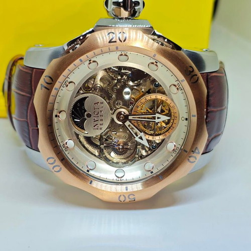 Invicta Reserve Automatic Skeleton 53.7mm rose gold with leather strap new