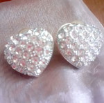 Bridal earrings like new with heart-shaped rhinestones, white