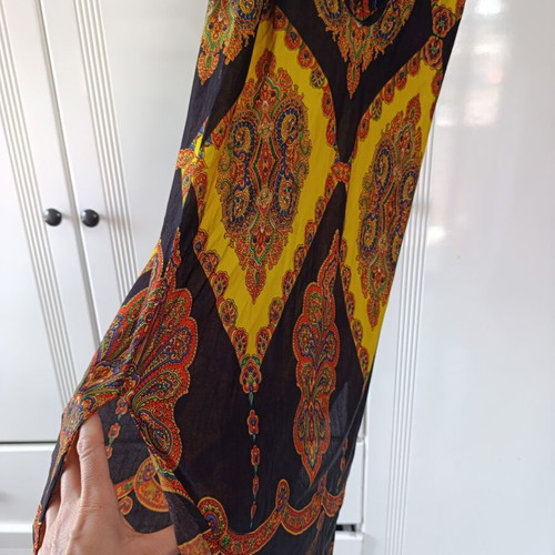 Boho maxi dress with paisley pattern used, handmade, black and yellow