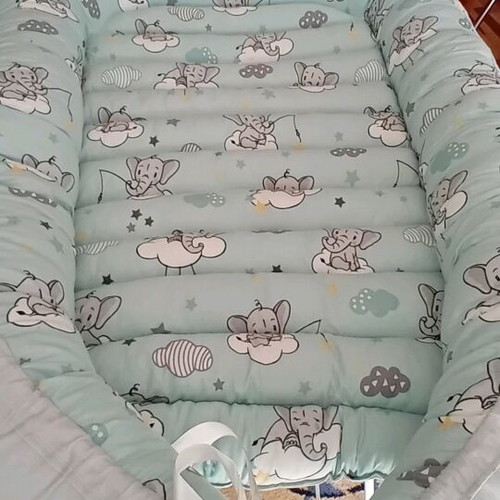 Handmade baby nest like new, reversible with elephant and grey
