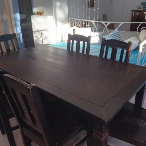 Wooden dining set black color used, table 85x160 cm with 6 chairs