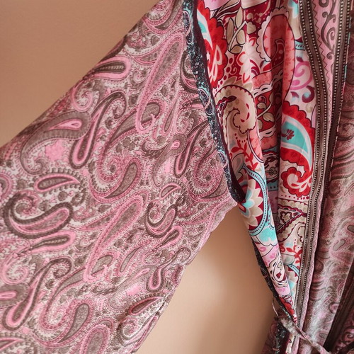 Silk kimono long with multicolor patterns, one size fits L XL, new