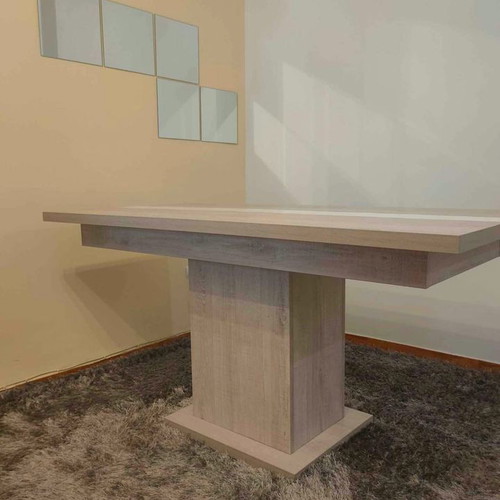 Dining table, melamine, grey-beige with white