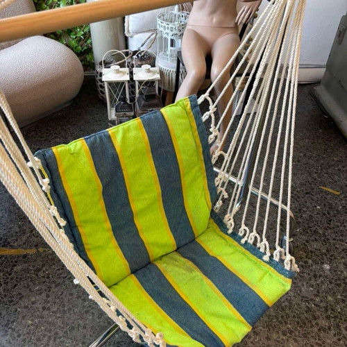 Hanging hammock chair like new with colorful cushion