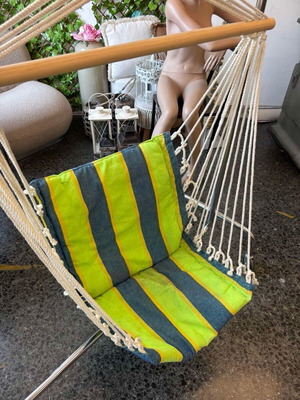Hanging hammock chair like new with colorful cushion