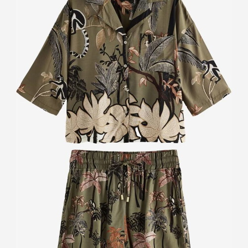 Next set of shirt and shorts with jungle print new, khaki