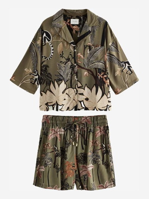 Next set of shirt and shorts with jungle print new, khaki