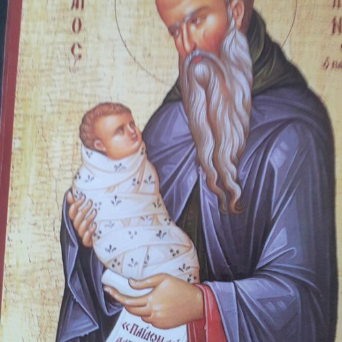 Wooden Icon of St. Stylianos new, decoupage technique
