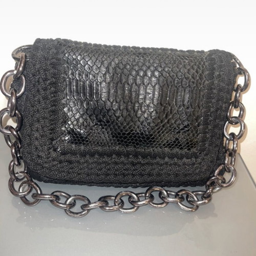 Shoulder bag used black handmade with chain
