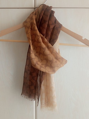 Coach Signature C Ombre scarf stole, silk-cotton, beige brown